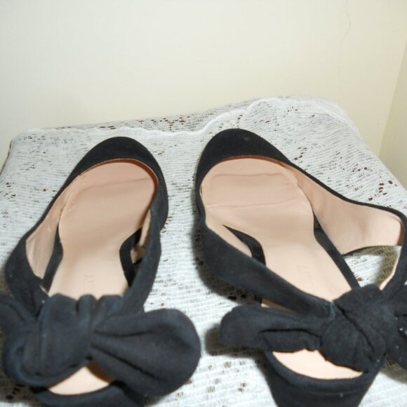 Sole Society 7 1/2 Black Velvet Slingback Heels Bsck Bow - Picture 5 of 9